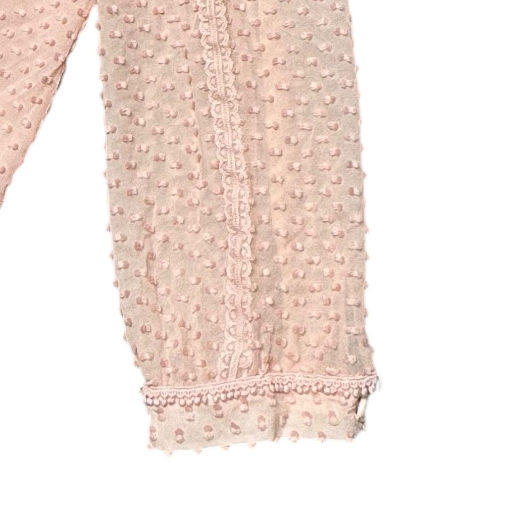 J. Crew Lace Trim Swiss Dot Silk Blouse Sz 16  Pink Sheer Lined Back Button‎ Up - Picture 3 of 12